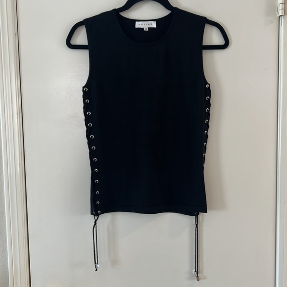 Celine Tops - Celine Black Sleeveless Top with silver side ties size Medium